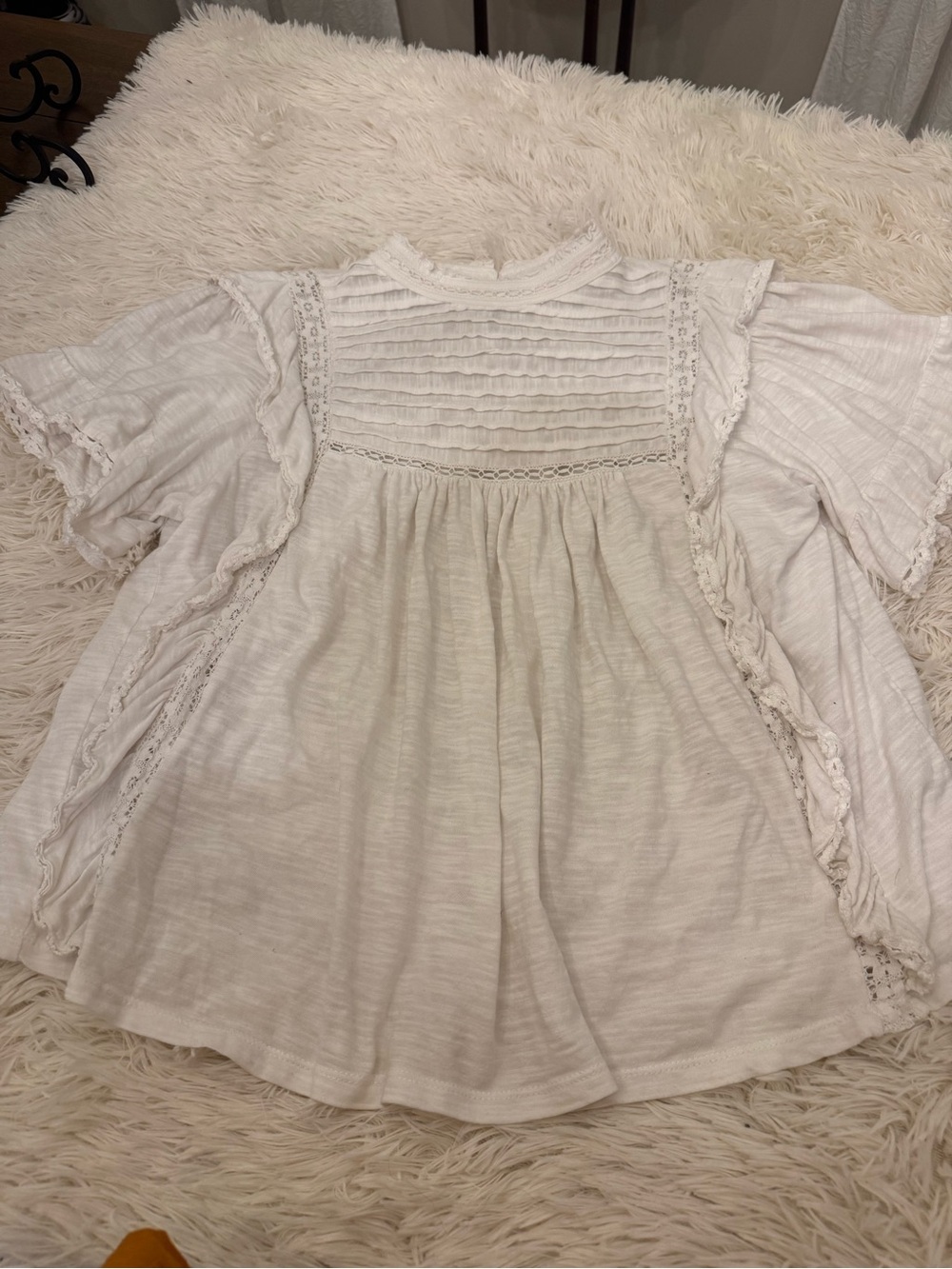 Free People "La Femme" White Lace-Trim Ruffle Blouse - Picture 7 of 10